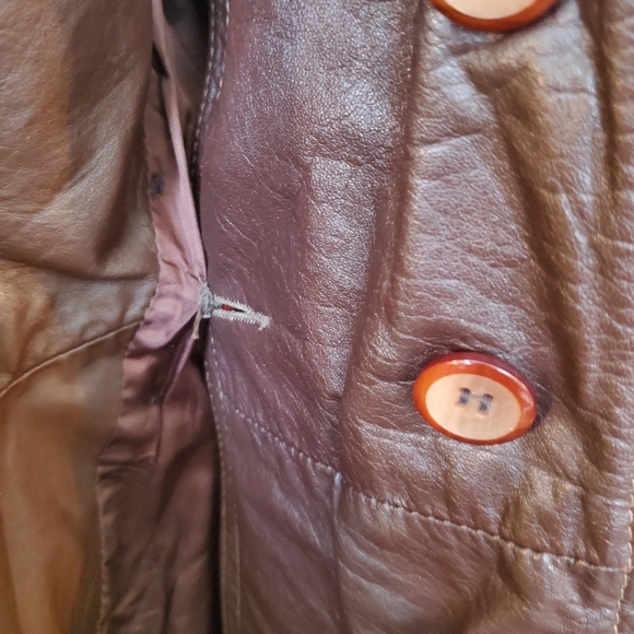 70s Double Breasted Belted Leather Trench - Picture 9 of 10